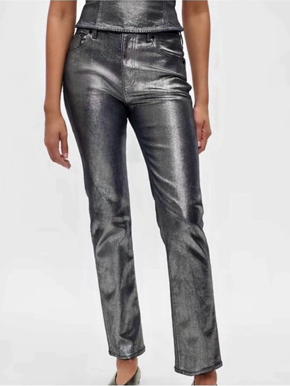 Gap High Rise Metallic Vintage Slim Jeans Gray Waist 27 4P